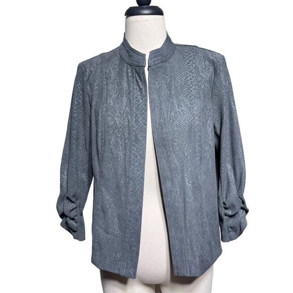 Brandon Thomas Reptile Print Vegan Suede 3/4 Sleeve Blazer Jacket Small - Picture 1 of 5